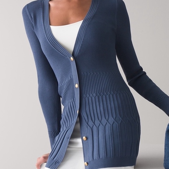 White House Black Mixed Stitch Cardigan w/Gold Buttons Blue - Size XS - Picture 1 of 9